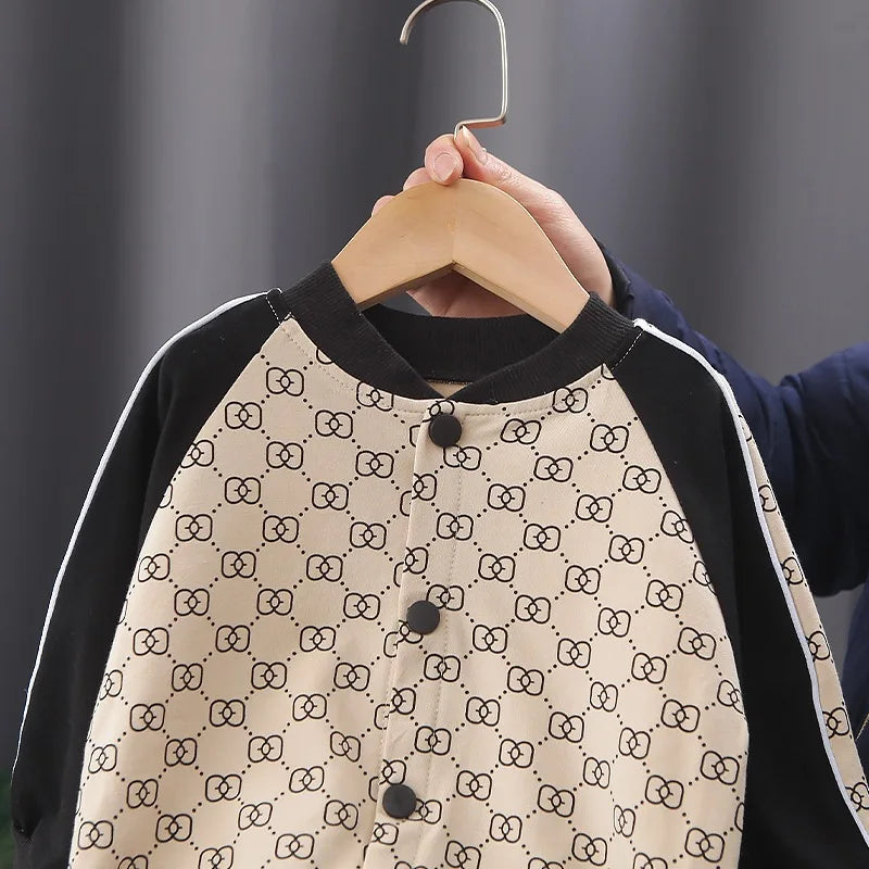 Autumn Spring New Children Fashion Full Printing Clothing Sets Baby Boys Handsome Zipper Jacket+Pants Toddler Tracksuit.