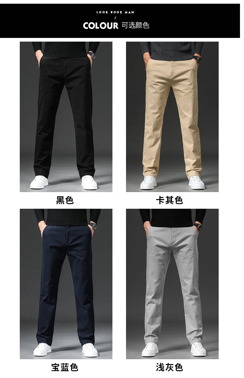 New in Spring Casual Pants Men Straight Fit Cotton Stretch Chino Trouser Male Formal Work Business Dress Khaki Fashion Regular.