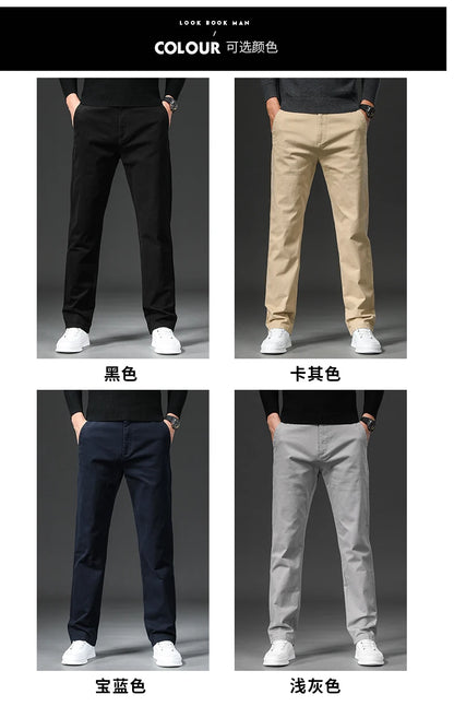New in Spring Casual Pants Men Straight Fit Cotton Stretch Chino Trouser Male Formal Work Business Dress Khaki Fashion Regular.