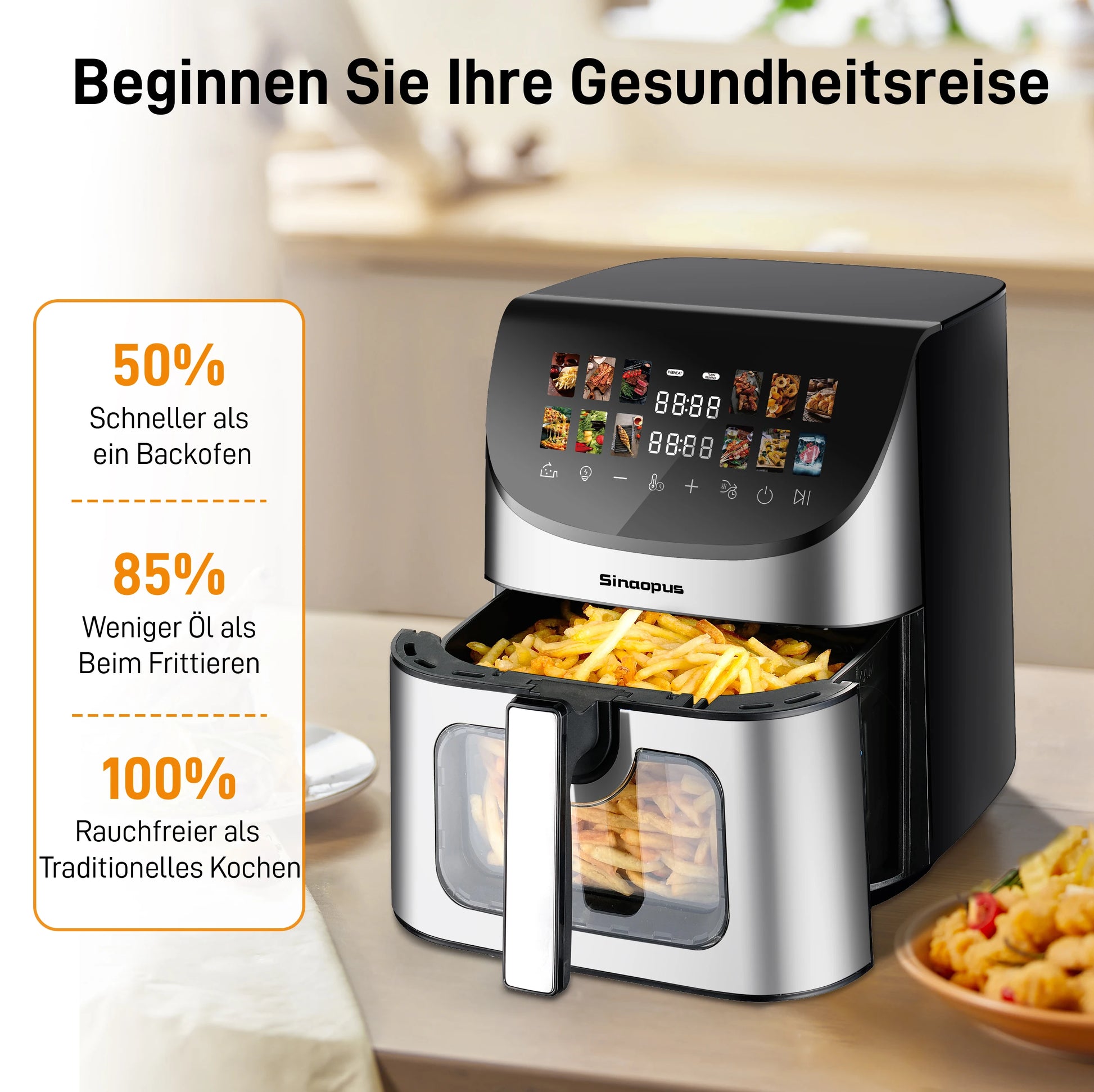 8.5L Multi Function air fryers Smart machine Viewing Window Electric Hot fryer Oilless Cooker with LED Touch Control,Family oven.