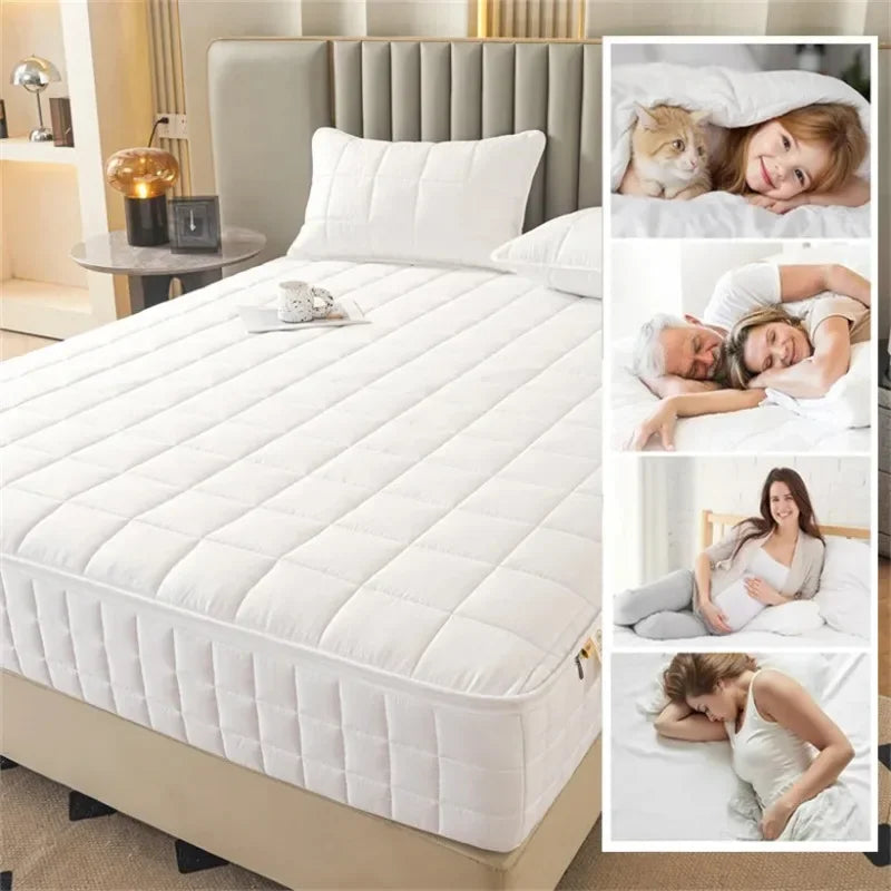 Breathable Quilted Mattress Protector with Soybean Fiber Padding Hypoallergenic Skin-Friendly Cover Machine Washable 720° Cover.