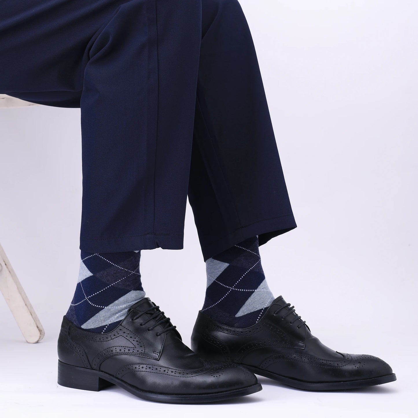 5 Pairs Mens Dress Socks Plus large Size，High Quality Combed Cotton Crew Socks，Black Cool Argyle Breathable Casual Socks for men.