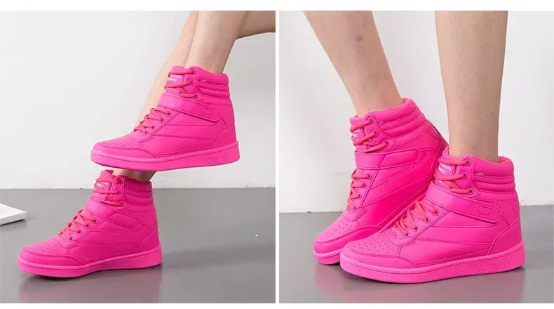 Designer Woman Breathable High Top Black White Boots Women Casual Sport Shoes Platform Hidden Increasing Sneakers Leather Shoe.