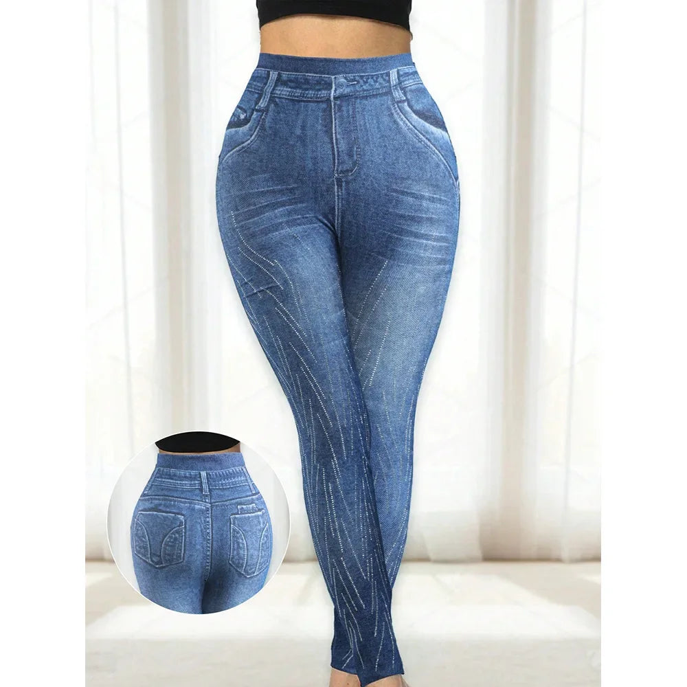 High Waist plus Size Women's Autumn Winter Skinny Jeans Faux Denim Pencil Pants Slimming Base Layer Trousers Cross-Border.