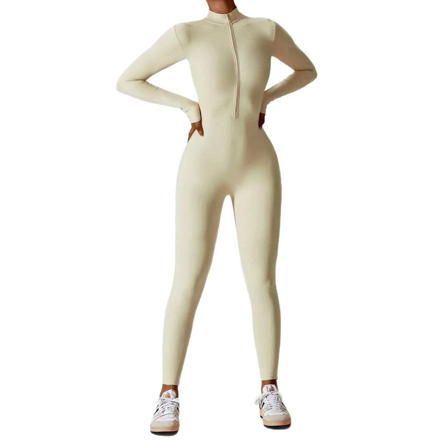 Zipper Sensation Long Sleeve Yoga Suit High Intensity Fitness Sports Bodysuit Tight Fit Clothing 8306 One Piece Suit.
