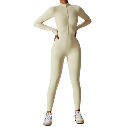 Zipper Sensation Long Sleeve Yoga Suit High Intensity Fitness Sports Bodysuit Tight Fit Clothing 8306 One Piece Suit.