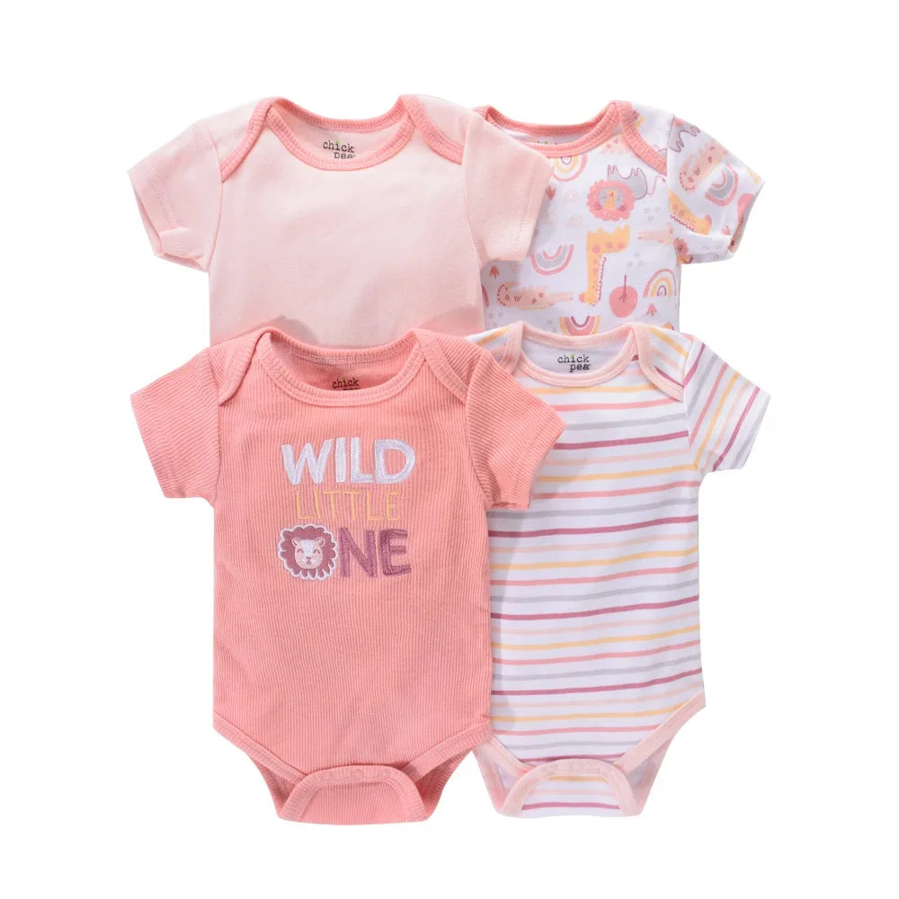 4PCS Neugeborenen Strampler Kurzarm Rundhals Cartoon Tier Blumen Drucken Body Onesies Für Baby Jungen Und Mädchen Kleidung.