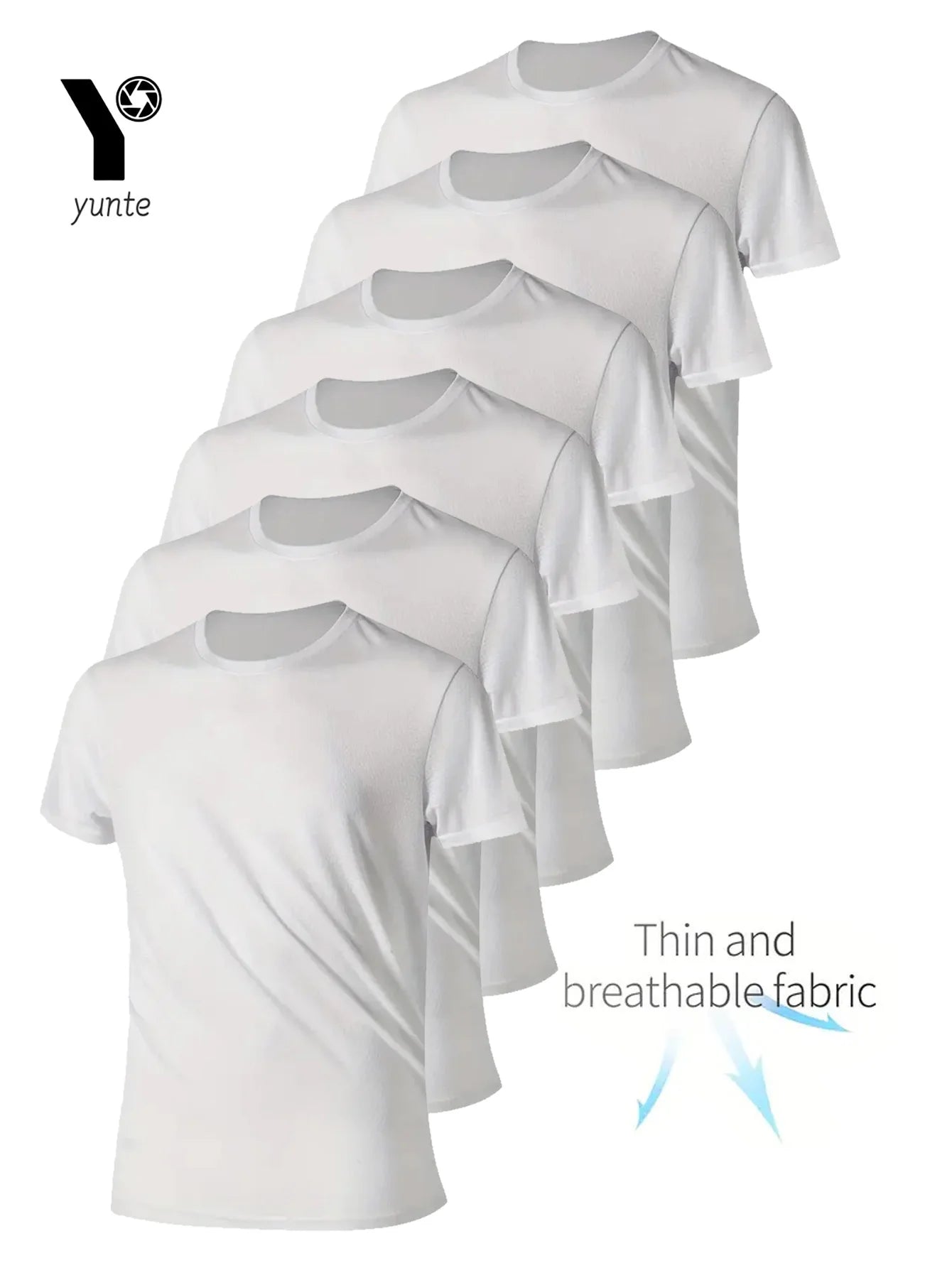 Round Neck T-Shirt 6-Piece White Ultra-Light Men's Quick-Drying Breathable Sweat-Absorbent Shirt Suitable for Fitness Gym and Ru.