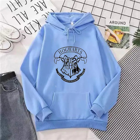 Fashion y2k Hogwarts Printed Hoodies Women Sweatshirt Autumn Winter Long Sleeves Plus Velvet Casual Loose Fleece Tops Oversized.