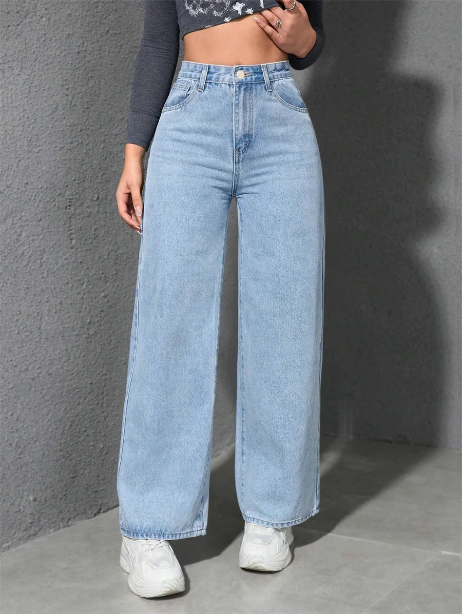 Benuynffy American Vintage Wide-leg Jeans Women's 2025 Spring New Streetwear High Waisted Loose Straight Mopping Denim Trousers.