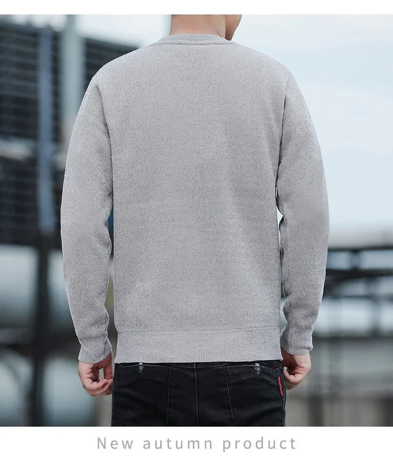 Autumn Winter Fashion Sweater Men's Round Neck Pullovers Fleece Thick Warm Jumpers Pattern Patchworked Men's Clothes.