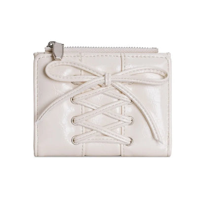 YK2 Strap Bow Women Wallets Short Wallets Card Holder Folding Zipper Coin Purse Girl PU Leather Coin Pouch Casual Clutch Bag.