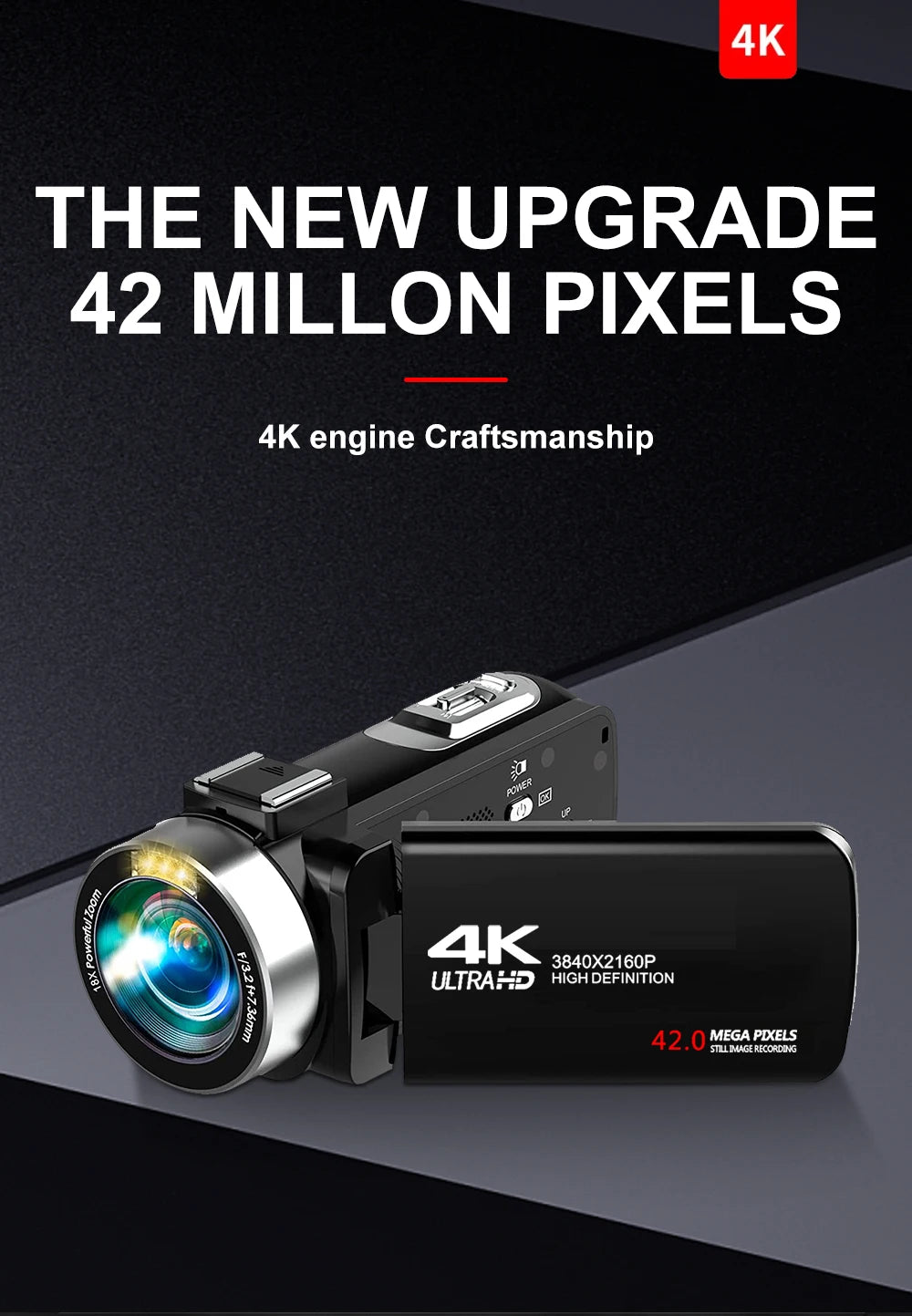 4K Portable Digital photography Camera 2 in1 Photo Video Record DV Travel Video Camera 18X Zoom 3'' Rotatable Screen With Flash.