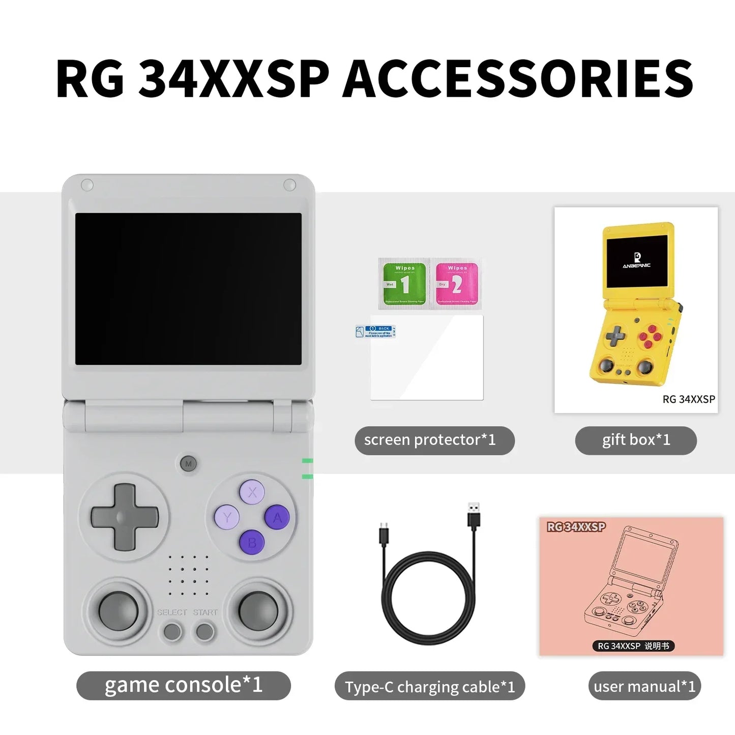 ANBERNIC RG34XXSP Flip Handheld Console 3.4'' IPS Screen Linux 64-bit 64G 5000+ Games Supports 5G WIFI HD-MI TV Output Streaming.