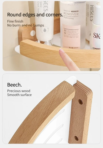 Badezimmer-Aufbewahrungsregal aus Holz und Aluminium, Aufbewahrungsregal für Badezimmer, perforationsfrei, Wandbehang, Waschtisch, WC, dreieckiges Eckregal