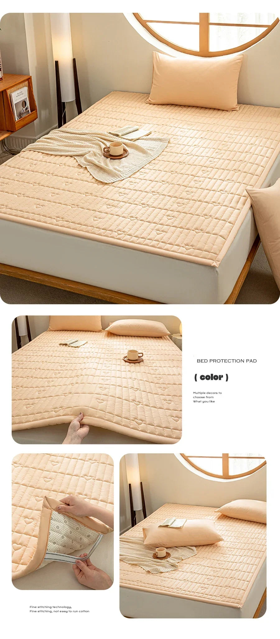 Washed cotton quilted thicken mattress pink romance heart sleeping mat 150cm bed sheet bed protection pad queen king size.