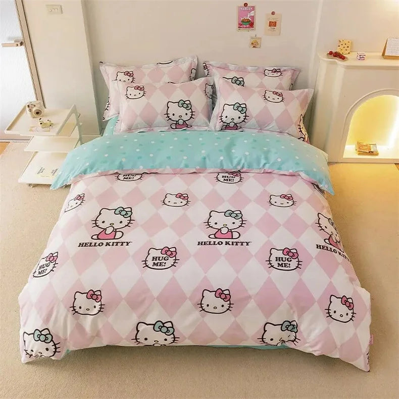 Hello Kitty Duvet Cover Bedding Set Duvet Cover with Pillowcase Single King Queen Twin Size Home Textile Children Bedroom Decor.