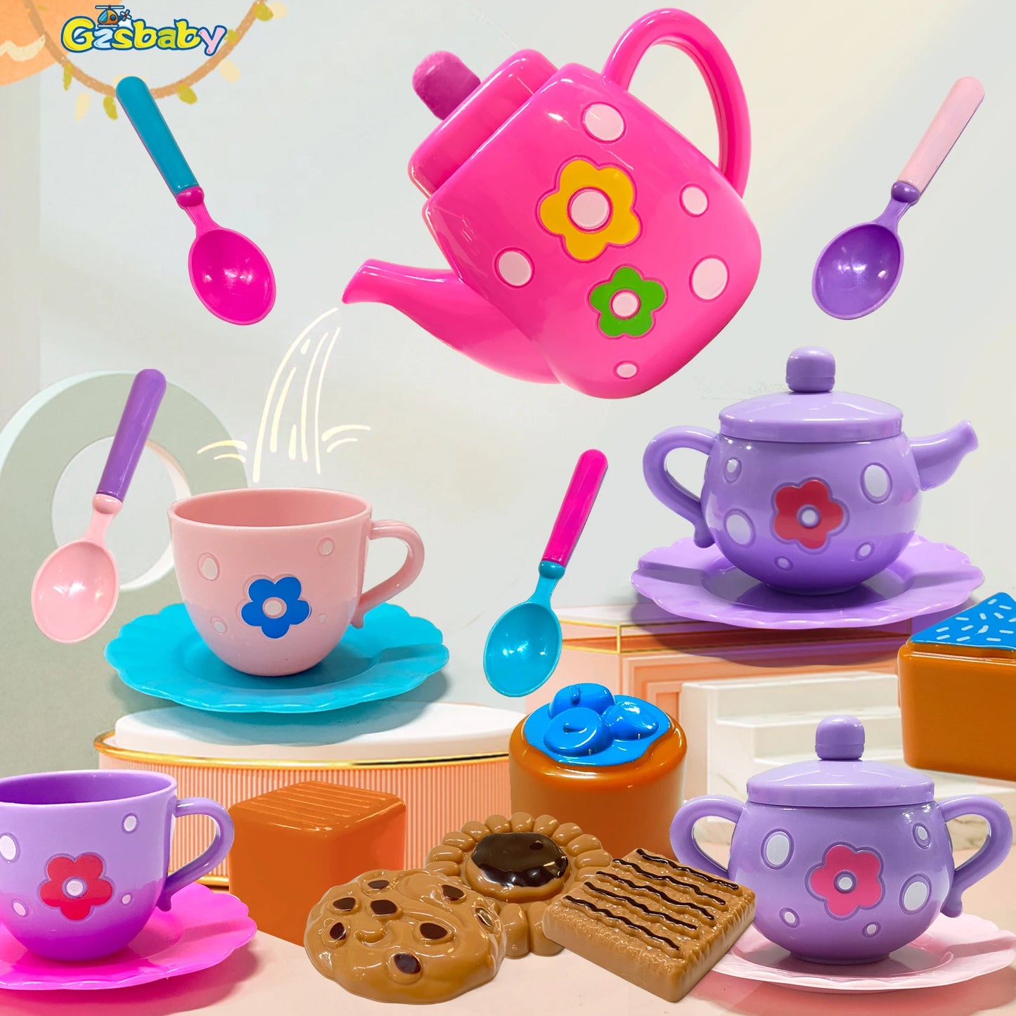 Tea Set for Little Girls, Tea Party Set, Tea Set for Toddlers Including Kettle, Cookies, Kids Play Food, Boys Girls Gifts.