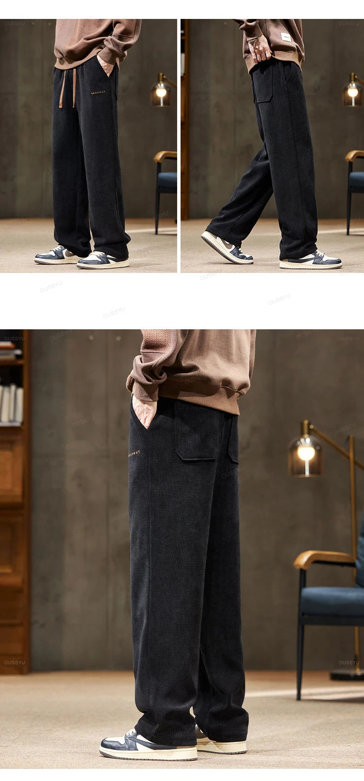 High Quality Brand Clothing Autumn Winter Corduroy Pants Men Elastic Waist Straight Thick Korea Outdoors Casual Trousers Gift.