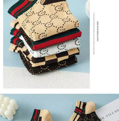 5/10/20 Pairs Mens Socks Short Breathable Luxury Socks Designer Brand Low-Cut Fashion Trendy Socks Geometric Pattern.