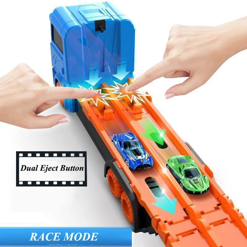 Large Car Transporter Truck Folding Track Racing Vehicle Kids Competitive Games Storage Alloy Car Boy Toy Children Novel Gift.
