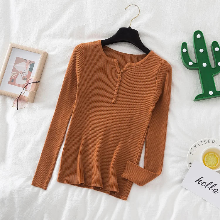 2026 weibliche Casual Tops Pullover Frauen Herbst Winter Gestrickte Dünne Pullover Feste Taste Volle Hülse V-ausschnitt Pullover