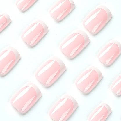 Simple White French Wearable Long Square Fake Nails Full Cover Detachable Finished False Nails Press on Nail with Glue Wholesale.