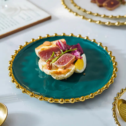 Nordic Ins Style Golden Edge Bead Plate Western Food Steak Plate Home Network Red Dish Creative Tableware Plate Breakfast Salad.
