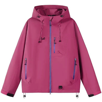 Outdoor Windbreaker Hooded Jacket Men Softshell Zip Up Windproof Waterproof Mountain Skiing Hiking Camping Jacket Autumn Coats