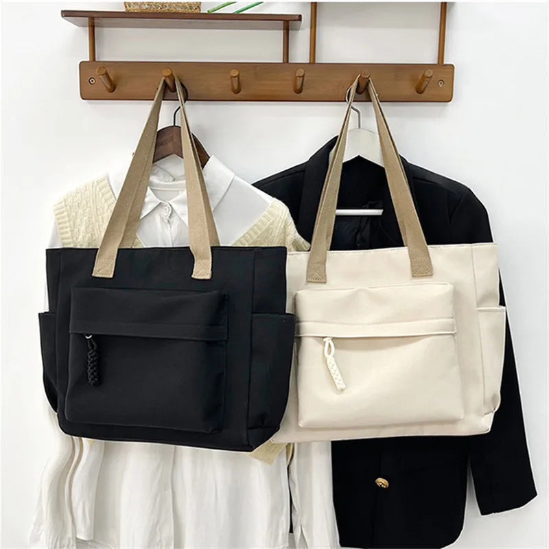 Nylon Tote Bag with Multiple Pocket Lightweight Foldable Design for Office Commute Shopping Fitness Storage Handbag Shoulder Bag.