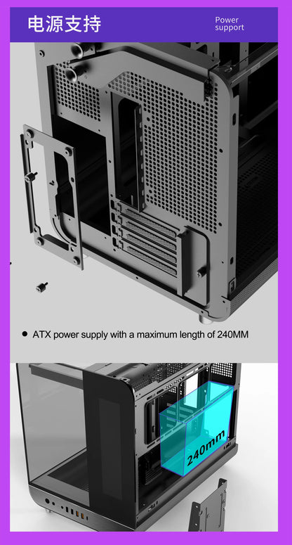 X-GAMERX HUANYI WING MATX Seaview room Case Vertical Desktop Computer 360 Water-cooled Chassis TYPE-C Interface With Screen