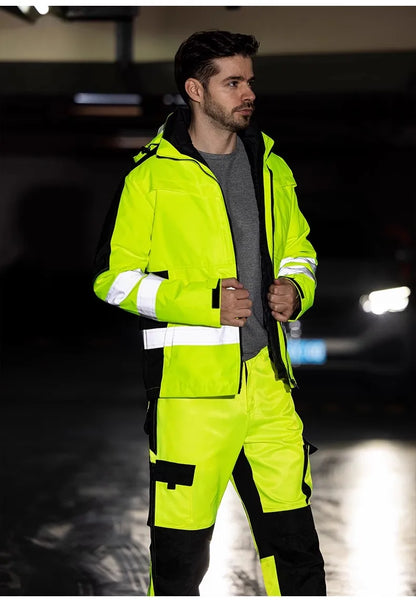 High Visibility Workwear Winter Clothes Hi Vis Suit Reflective Jacket Waterproof Winter and Pockets Reflective Work Pants Set
