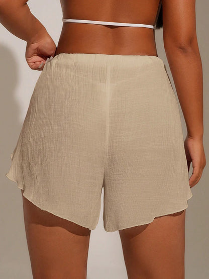 Cover Pants Ups Wrap Up Shorts Swimsuit Cover Ups Casual Hollow Out Frenulum Elastic Waist Short Pants Lounge Shorts Swimwear.