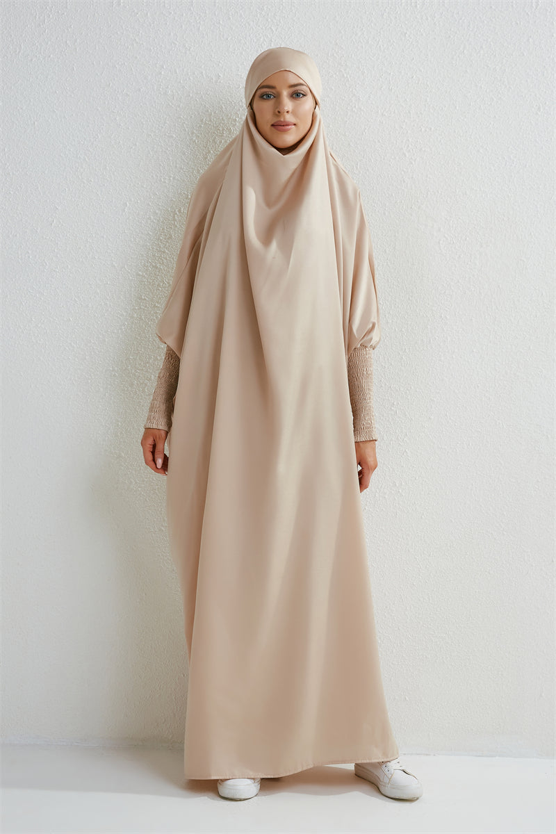 Muslimische Abaya mit Kapuze, Smockärmel, einteiliges Gebetskleid, Damen, Jilbab, islamische Kleidung, Dubai, Saudi-Arabien, schwarze Robe, türkische Bescheidenheit