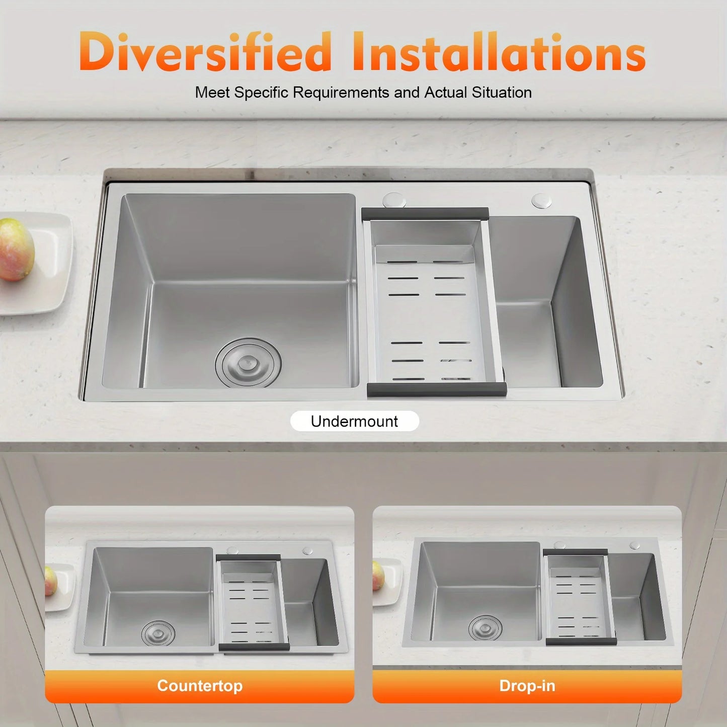 Küchenspüle aus Edelstahl, Doppelschüssel, Küchenspüle, Badezimmerspüle, Waschbecken aus Edelstahl, Wäsche, Keller, Bars, Restaurants