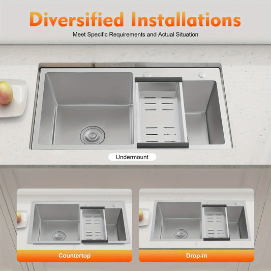 Küchenspüle aus Edelstahl, Doppelschüssel, Küchenspüle, Badezimmerspüle, Waschbecken aus Edelstahl, Wäsche, Keller, Bars, Restaurants