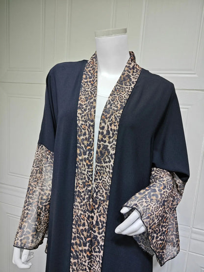 Eid Women Muslim Abaya Leopard Cardigan with Scarf Dress 2025 Vestidos Largos Caftan Robe Jalabiya Ramadan Morocco Dubai Kaftan.