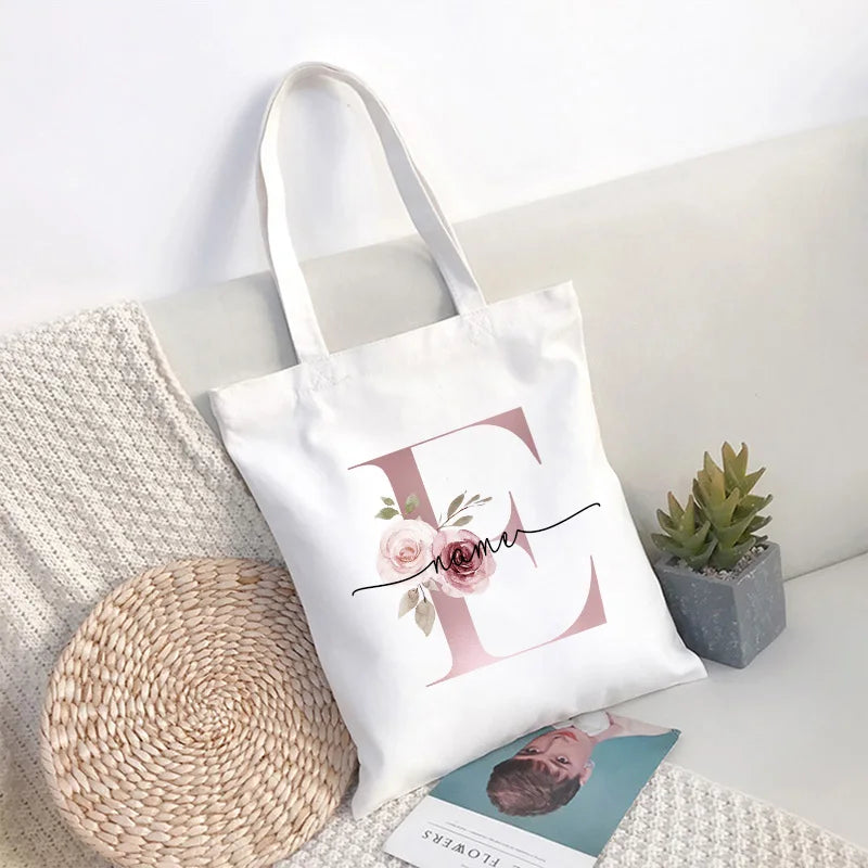 Custom Name White Canvas Tote Bag Large Capacity Foldable Supermarket Shopping Bag for Women Shopper Personalized Handbags