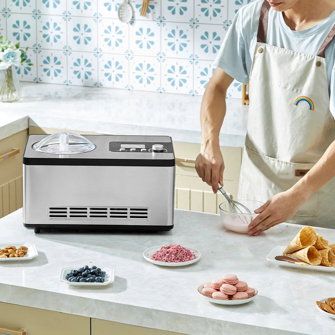 SucceBuy Automatic Ice Cream Maker with Built-in Compressor 2 Quart No Pre-freezing Fruit Yogurt Machine Electric Sorbet Maker.