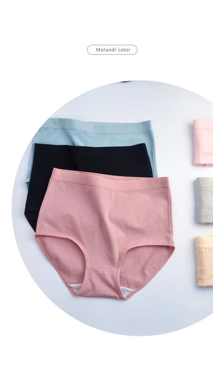 3pcs Cotton Women Panties Lady Plus Size Underwear Large Size High Waist Briefs Breathable Solid Color Female Lingerie