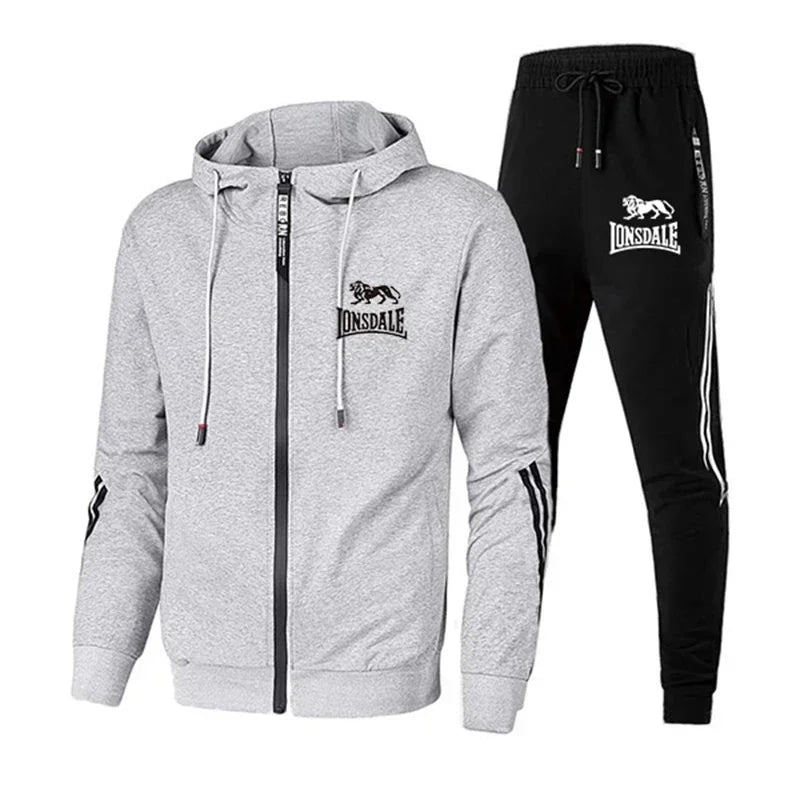 Mens Tracksuit Printing Zipper Hooded Sweatshirt+Slim Sweatpants Set Simplicity Casual Jogging Clothing Fashion Jacket Coat Suit.