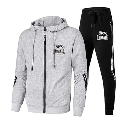 Mens Tracksuit Printing Zipper Hooded Sweatshirt+Slim Sweatpants Set Simplicity Casual Jogging Clothing Fashion Jacket Coat Suit.