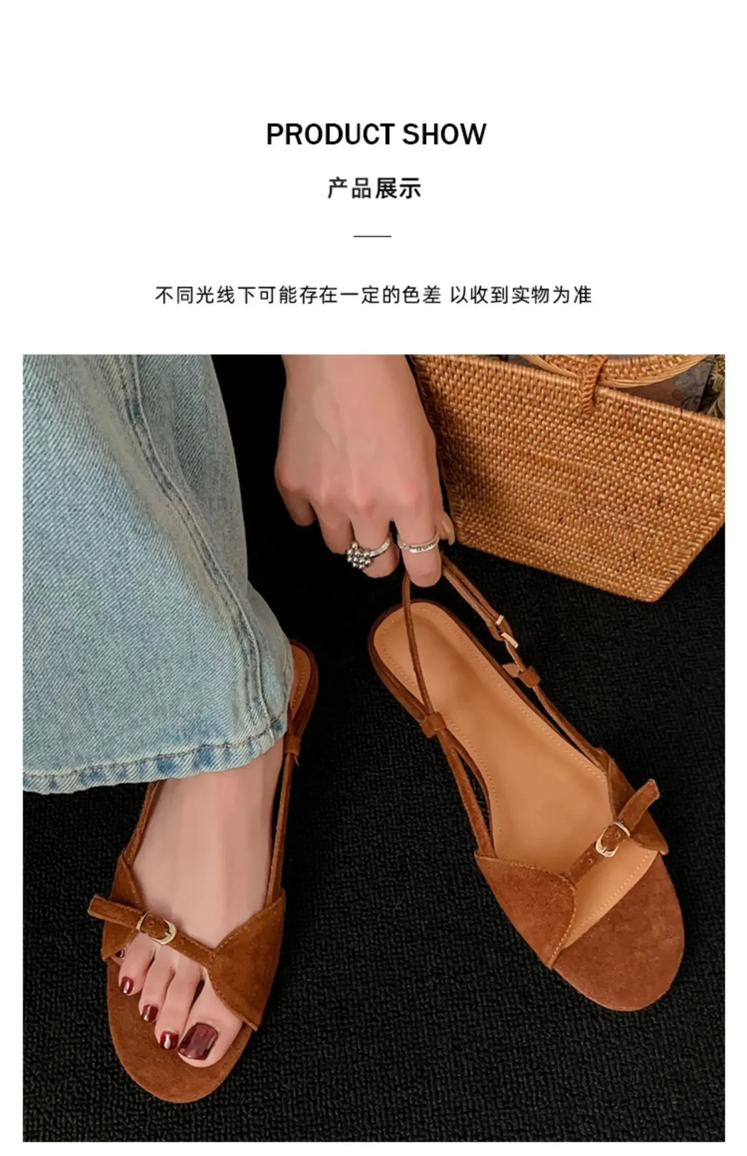 Vintage Line with Flat Sandals Design Sense Open Toe Slippers Casual Holiday Beach Shoes Light Single Shoes  Luxury Sandals.