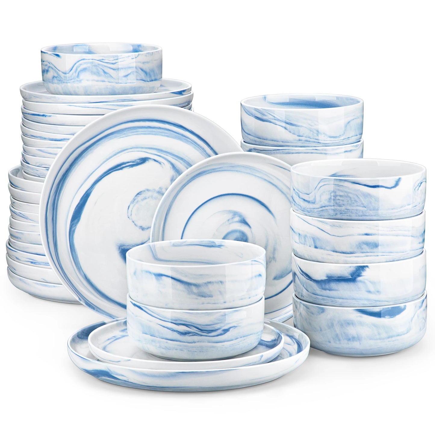 MALACASA 18/36-Piece Ceramic Plate Porcelain Dinnerware Set with 6/12 Pcs Dinner/Dessert Plates,Bowl Tableware Set for 6/12