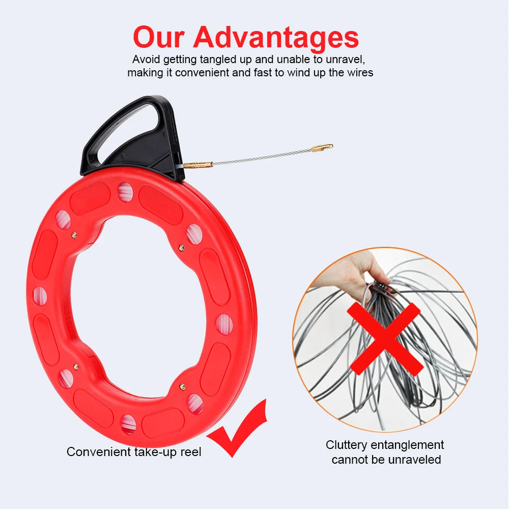 4mm 25/30 Meter Fiberglass Wire Cable Puller Fish Tape Reel Nylon Conduit Ducting Rodder Pulling Guide Device Wire Cable Tool.
