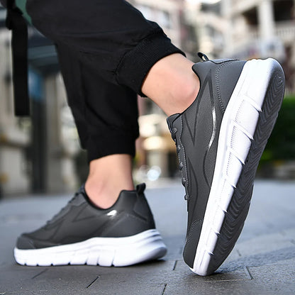 YRZL Black Running Shoes Leather Waterproof Athletic Sneakers Men Wear-resistant Men Walking Sport Shoes Comfortable Men Shoes.