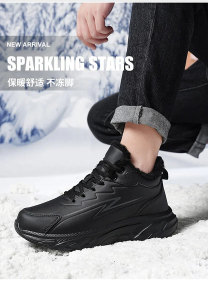 Black Leather Shoes for Men Height Increasing Winter Fashion Sneakers Plus Fur Warm Outdoor Cotton Casual Shoes Men Shoe Size 48.