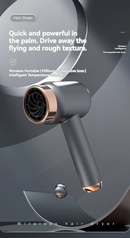 Wireless charging hair dryer for household use, high-speed negative ion hair dryer, high-power bladeless hair care, quick drying.