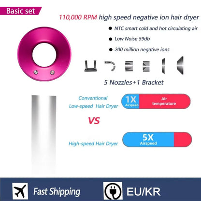 High Speed Bladeless Hair Dryer Negative Ion Fast Drying Home Powerful Hair Dryer Styling Tools 1600W High Speed Hair Dryer.