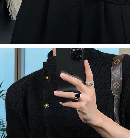 Vintage Trend Casual Autumn Winter New Men Turtleneck Solid Button Fashion Luxury Business Long Sleeve Pullovers Knitted Tops.